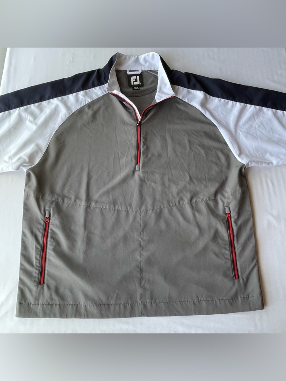 FootJoy FJ Mens 2XL Golf 1/2 Zip Windshirt Pullover Gray Black Short Sleeve